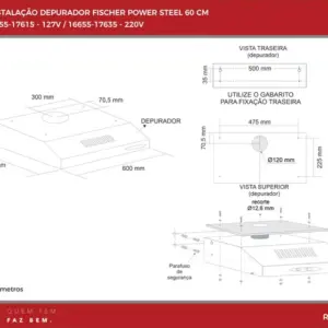Depurador de Ar de Parede Fischer Power Steel 60cm 220V 16655.17635 Depurador de Ar de Parede Fischer Power Steel 60cm 220V 16655.17635