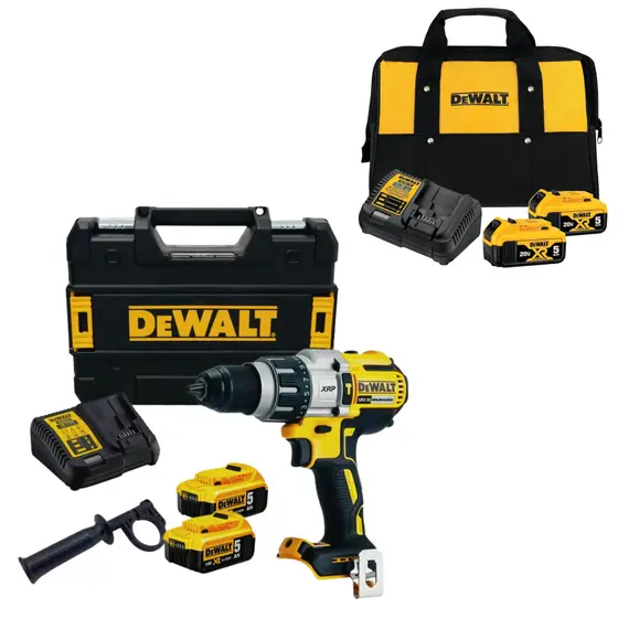 Furadeira de Impacto Parafusadeira DeWalt DCD996 20V MAX com 4 Baterias 5Ah, Carregador e Maleta DCD996P2T-BR