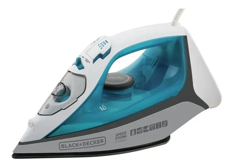 Ferro de Passar a Vapor Black & Decker com Base Antiaderente Azul e Branco 127V FX3060