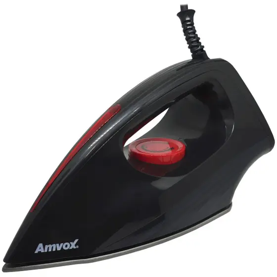 Ferro de Passar Roupa a Seco Amvox com Base Antiaderente e Cabo Giratório Preto AF-1906