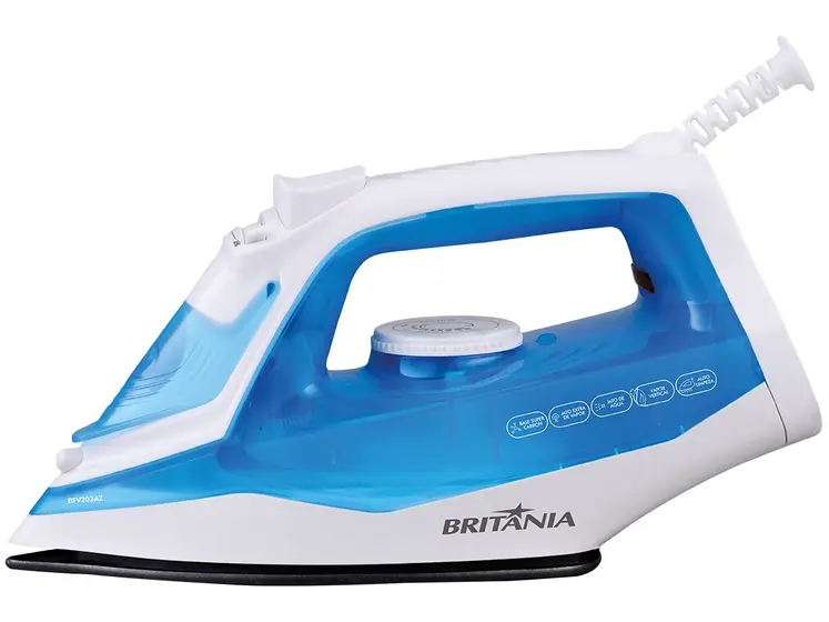 Ferro de Passar Roupa a Vapor e a Seco Britânia Branco e Azul BFV202AZ