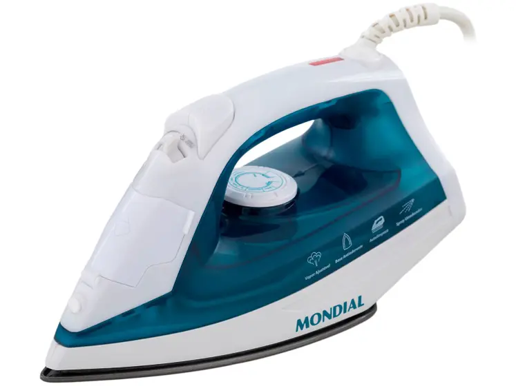 Ferro de Passar Roupa a Vapor e a Seco Mondial Azul e Branco F-32