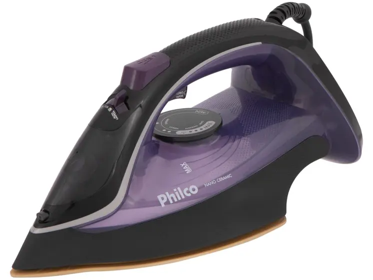 Ferro de Passar Roupa a Vapor e a Seco Portátil Philco Nano Ceramic Preto e Roxo PFV2100RX