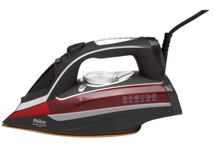 Ferro de Passar Roupa a Vapor Philco Titanium Ceramic Cinza e Vermelho