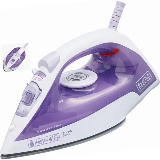 Ferro de Passar Roupa a Vapor e Seco Black & Decker com Base Antiaderente Roxo 1200W FX1050