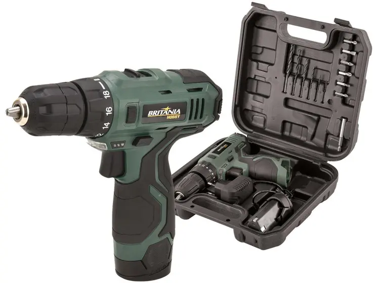 Furadeira Parafusadeira de Bancada à Bateria Britânia Hobby 3/8 com Maleta Velocidade Variável