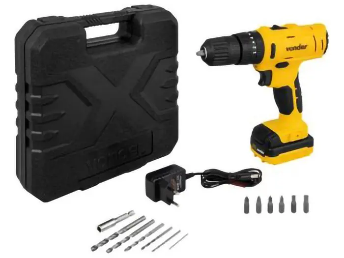 Furadeira Parafusadeira de Impacto à Bateria Vonder 12V com Maleta 15 Peças PFV 120I