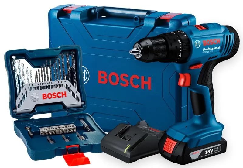 Furadeira de Impacto Parafusadeira Bosch GSB 183-LI 18V com Maleta e Kit de Acessórios