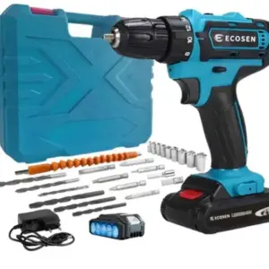 Furadeira Parafusadeira Ecosen 21V 45Nm com Maleta 28 Peças Azul