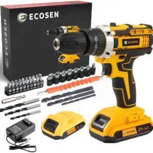 Furadeira Parafusadeira Ecosen 21V 45Nm com Maleta 30 Peças Amarela
