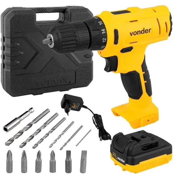 Furadeira Parafusadeira Vonder PFV 120 3/8″ a Bateria 12V com Acessórios