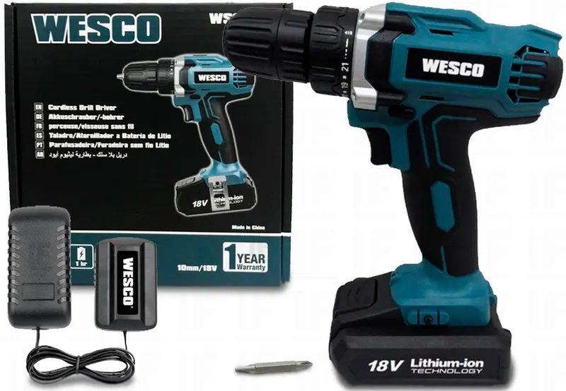 Furadeira Parafusadeira a Bateria Wesco 18V com Acessórios