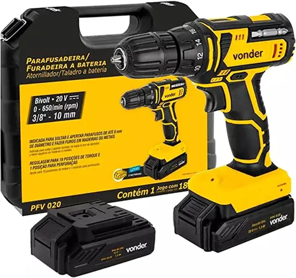 Furadeira Parafusadeira a Bateria Vonder PFV020 20V com Kit