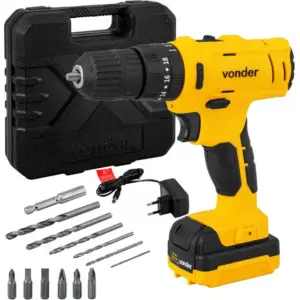 Furadeira Parafusadeira de Impacto Vonder PFV 120I 3/8″ a Bateria 12V com Maleta e Acessórios