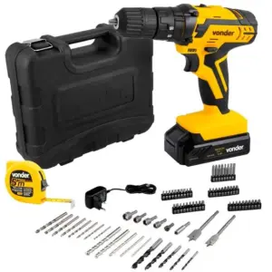 Furadeira Parafusadeira de Impacto Vonder PFV 074 3/8″ a Bateria 12V com Kit 74 Acessórios