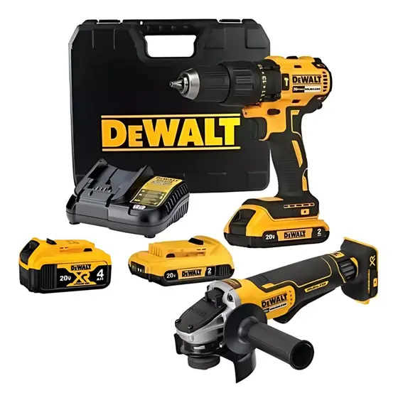 Kit Furadeira Parafusadeira de Impacto DeWalt DCD778 + Esmerilhadeira DCG413 20V com 3 Baterias