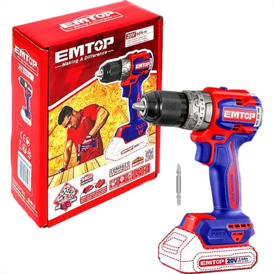 Furadeira Parafusadeira Emtop 20V 60Nm Sem Bateria Sem Carregador