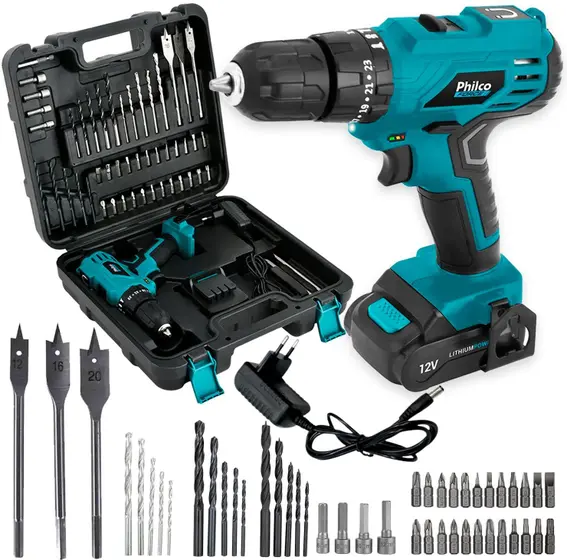 Furadeira de Impacto Parafusadeira Philco PPF120MF 10mm 12V Sem Fio com Acessórios Bivolt
