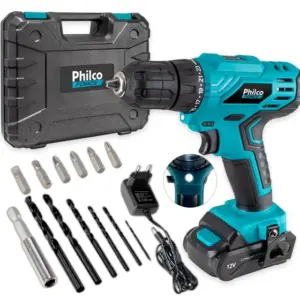 Furadeira Parafusadeira Sem Fio Philco PPF12M 10mm 12V com Acessório Bivolt