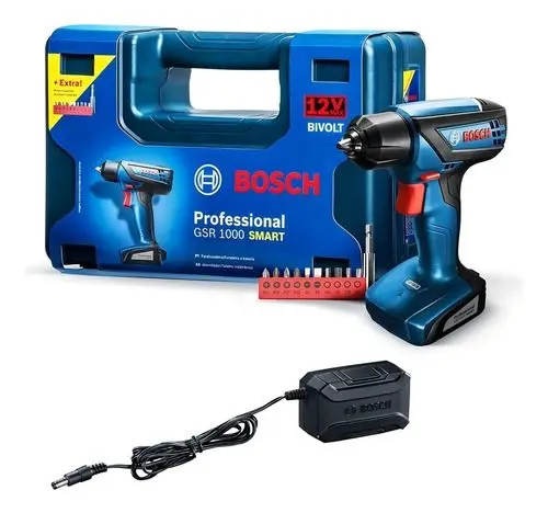 Furadeira Parafusadeira Sem Fio Bosch GSR 1000 Smart 6mm 12V com 1 Bateria 1.5Ah e Maleta