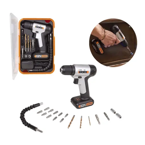 Furadeira Parafusadeira Worx WX104.1 12V com Acessórios