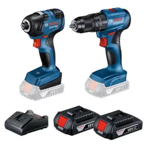 Kit Furadeira de Impacto Bosch GSB 185-LI 18V + Chave de Impacto GDR 18V-200 com 2 Baterias e Carregador