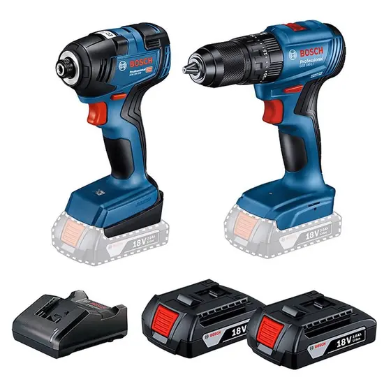 Kit Furadeira de Impacto Bosch GSB 185-LI 18V + Chave de Impacto GDR 18V-200 com 2 Baterias e Carregador