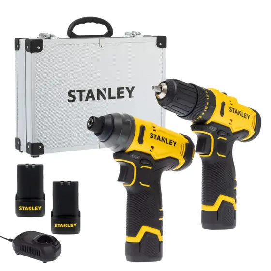 Kit Parafusadeira de Impacto Furadeira de Impacto à Bateria Stanley 12V com Maleta Metálica