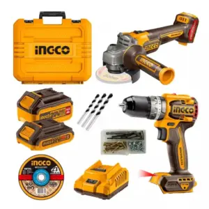 Kit Parafusadeira Esmerilhadeira Ingco 20V com 2 Baterias