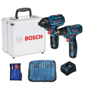 Kit Parafusadeira Furadeira Bosch GSR120 + Chave de Impacto GDR120 12V com 2 Baterias 2Ah Bivolt