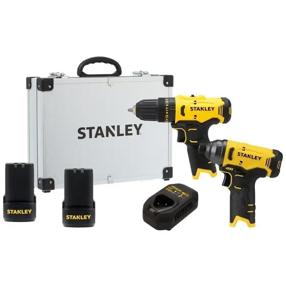 Kit Parafusadeira Furadeira de Impacto Stanley com 2 Baterias Carregador e Maleta SCHI10D2FK