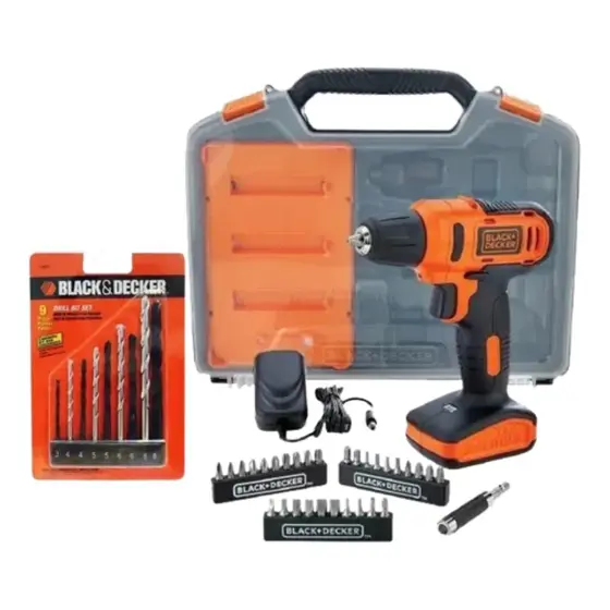 Kit Parafusadeira Furadeira Black+Decker 3/8″ 12V com Maleta e 40 Acessórios