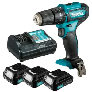 Kit Parafusadeira Furadeira de Impacto Makita HP333DWYX3 com 3 Baterias 12V BL1016