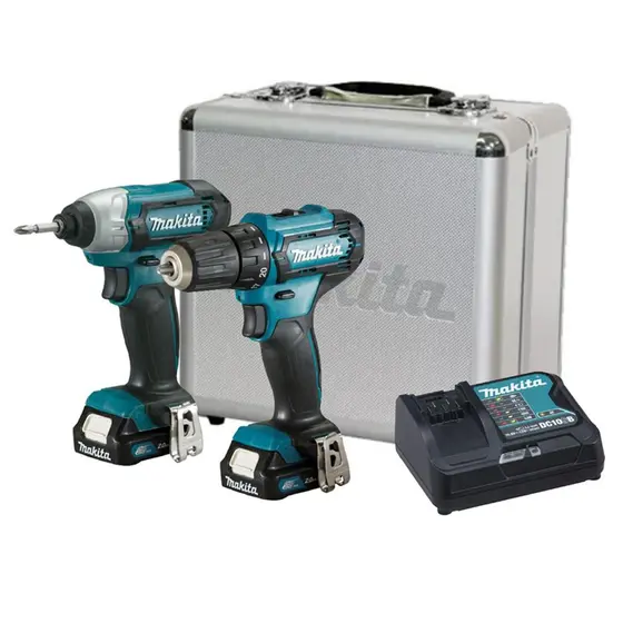 Kit Parafusadeira Furadeira Chave de Impacto Makita 12V com 2 Baterias e Maleta Metálica CLX224SAX