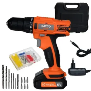 Kit Parafusadeira Furadeira Rayco 12V Bivolt com 73 Peças