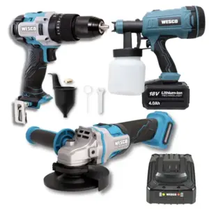 Kit Ferramentas Wesco: Parafusadeira Furadeira de Impacto, Esmerilhadeira, Pistola de Pintura, Bateria 4Ah e Carregador