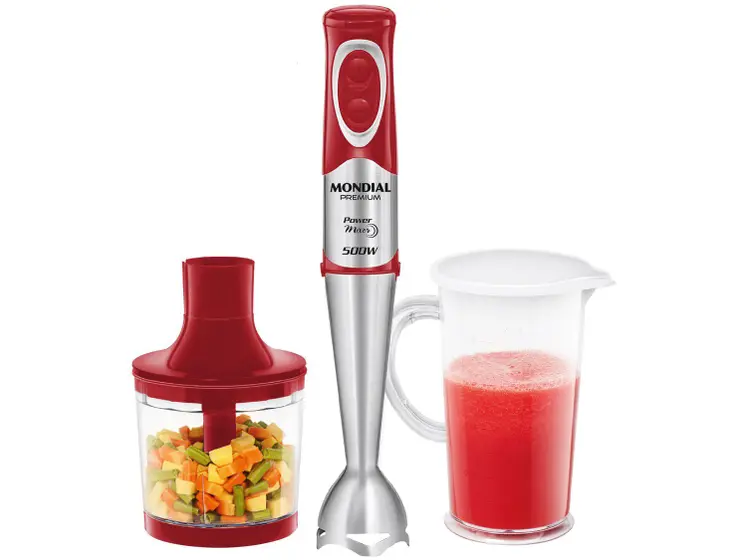 Mixer 2 em 1 Mondial 500W 2 Velocidades Vermelho e Inox M-10