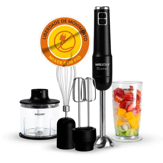 Mixer 4 em 1 Mallory Multifree 150W Sem Fio Preto e Prata Bivolt