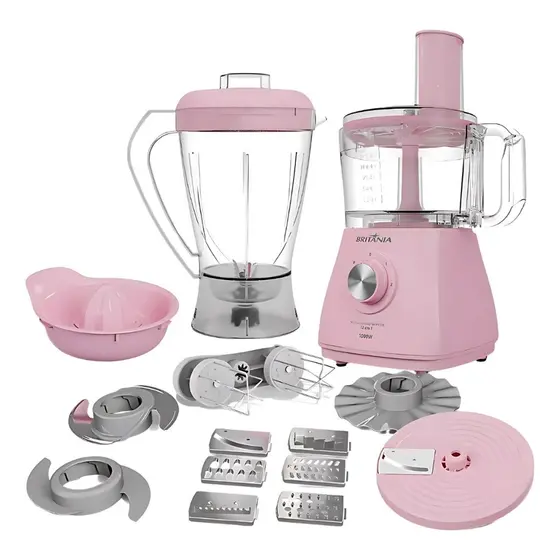 Multiprocessador Britânia 12 em 1 Rosa com Batedeira 1000W