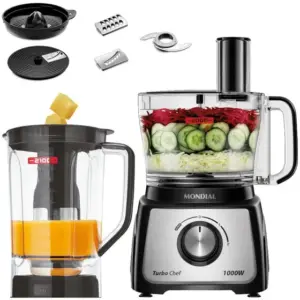 Multiprocessador de Alimentos Mondial Turbo Chef Preto 7 Funções 1000W MPN-01-BE