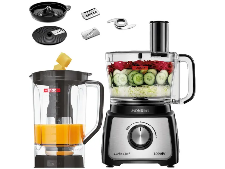 Multiprocessador de Alimentos Mondial Turbo Chef Preto 7 Funções 1000W MPN-01-BE