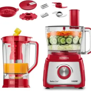 Multiprocessador Mondial Turbo Chef 9 em 1 Vermelho 1000W 110V MPN-01-RF Multiprocessador Mondial Turbo Chef 9 em 1 Vermelho 1000W 110V MPN-01-RF