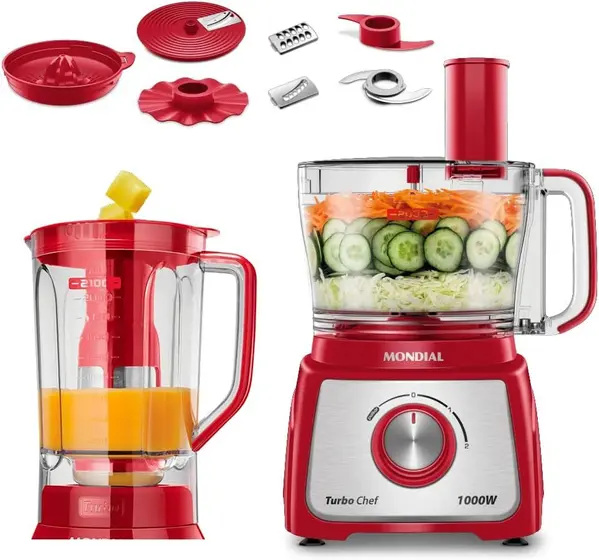 Multiprocessador Mondial Turbo Chef 9 em 1 Vermelho 1000W 110V MPN-01-RF