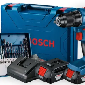 Parafusadeira de Impacto Bosch 18V com 2 Baterias e Kit 15 Peças GSR 185-LI