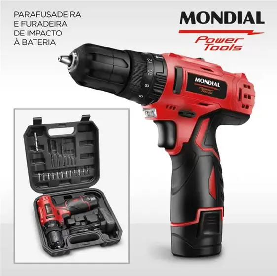 Parafusadeira e Furadeira Mondial 12V com Maleta
