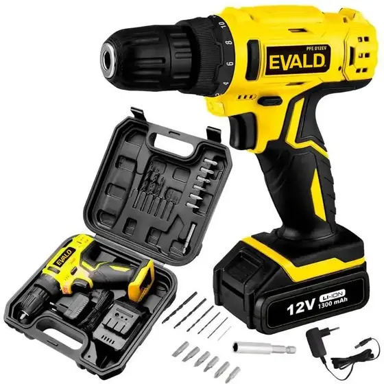 Parafusadeira e Furadeira a Bateria Evald PFE-12EV 12V Bivolt com Maleta e Kit