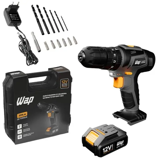 Parafusadeira e Furadeira de Impacto a Bateria Wap BPFI 12K4 12V Li-Ion