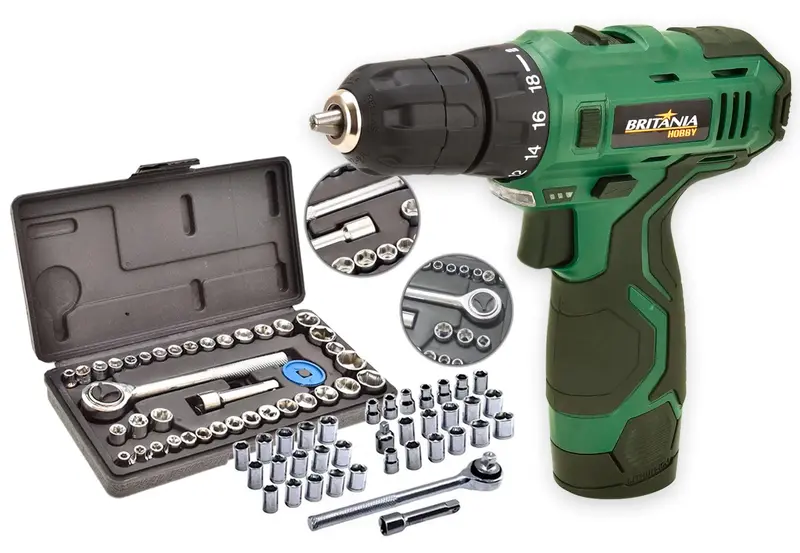 Parafusadeira Furadeira Britânia BPF03 12V 10mm com Kit 40 Peças