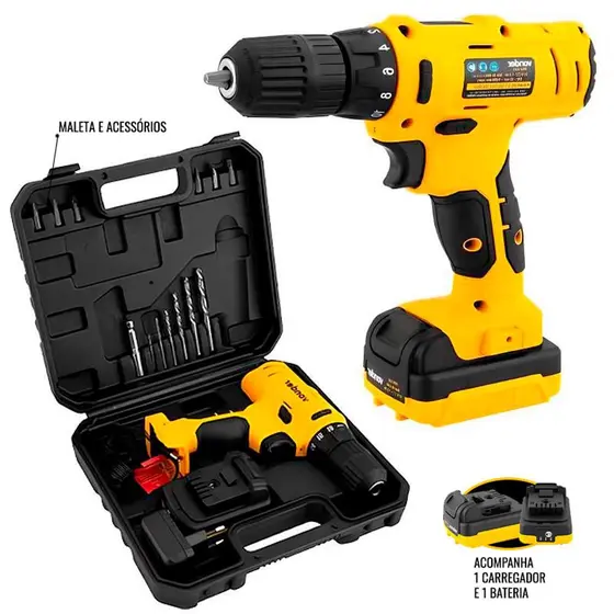 Parafusadeira Furadeira a Bateria Vonder PFV120 12V Bivolt