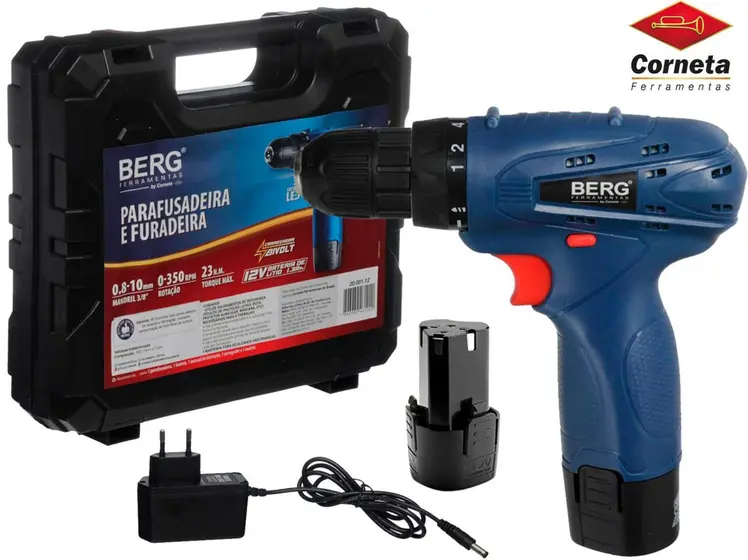 Parafusadeira Furadeira à Bateria Berg 3/8 12V Bivolt com Maleta 2000112